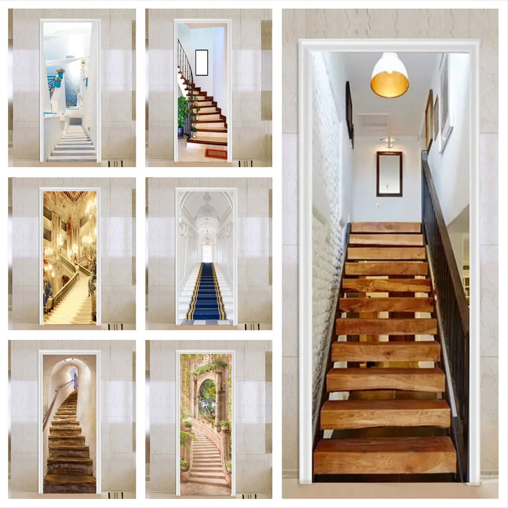 Пленка для лестничной клетки Дверные наклейки Декоративные Водонепроницаемые DIY Самоклеящиеся Наклейки для лестницы Фрески Мебель Ванная Комната Кухня 0