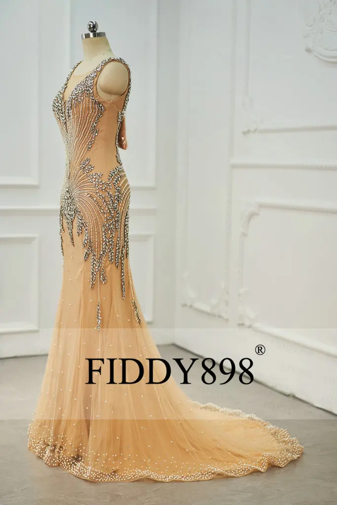 Роскошные вечерние платья Русалки без рукавов с тяжелым бисером и жемчугом в Дубае, блестящее платье для выпускного вечера с открытой спиной 2020 OEV-L4254 1