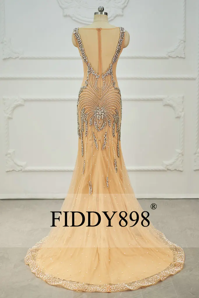 Роскошные вечерние платья Русалки без рукавов с тяжелым бисером и жемчугом в Дубае, блестящее платье для выпускного вечера с открытой спиной 2020 OEV-L4254 2