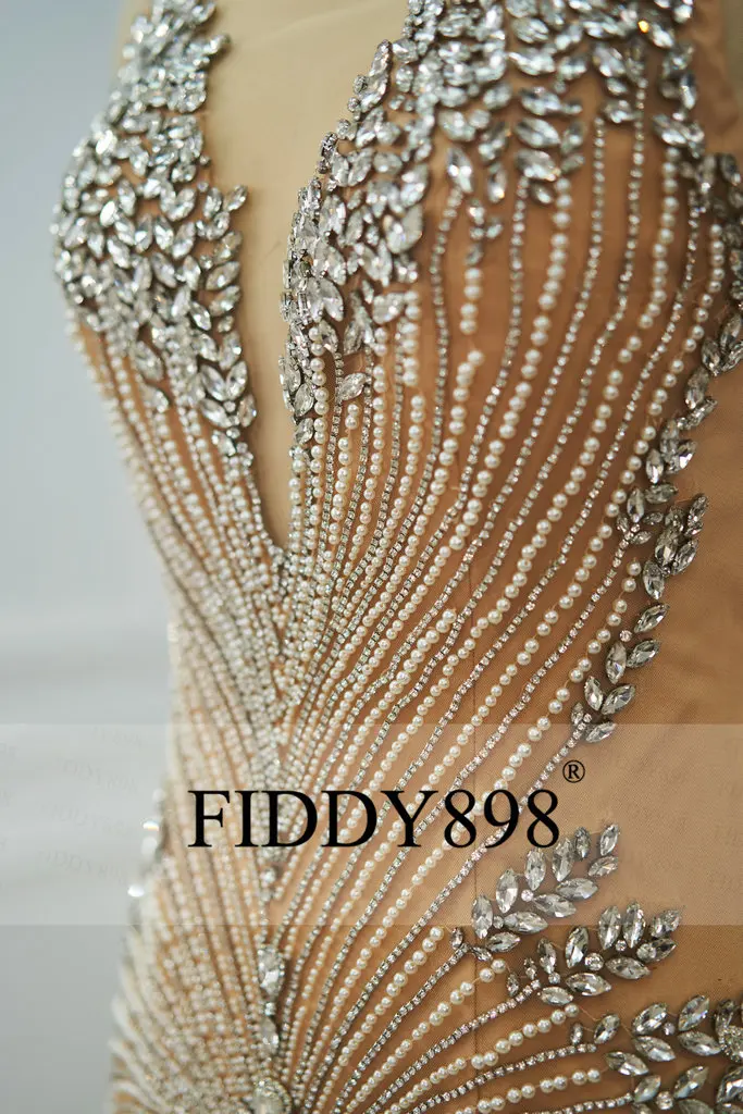 Роскошные вечерние платья Русалки без рукавов с тяжелым бисером и жемчугом в Дубае, блестящее платье для выпускного вечера с открытой спиной 2020 OEV-L4254 5