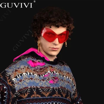 Новые Солнцезащитные очки в стиле стимпанк Оверсайз Для женщин и мужчин Future Technology Sense y2k Punk One Piece Sun Glaase 2000-х ГОДОВ, Брендовые дизайнерские очки