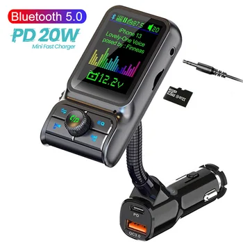 Обновленный Bluetooth 5,0 Автомобильный Беспроводной FM-передатчик Громкой связи Стерео Aux Поддерживает PD 20 Вт QC3.0 Быстрая Зарядка MP3-плеера