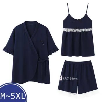 Летний пижамный комплект, Женская пижама, пижама с коротким рукавом, пижама большого размера, пижама для отдыха, пижамные шорты, комплект пижам M-5XL