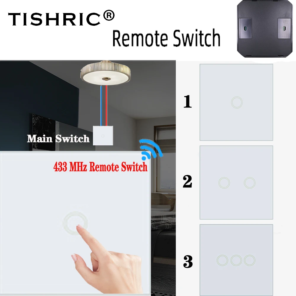 TISHRIC 433 МГц RF Remote Smart Switch Дистанционное Сенсорное Управление Стеклянная Панель RF Switch Работает С sonoff 4CH Pro R2 Для Гостиной 0