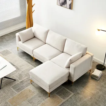 Мебель для гостиной ADF Современный диван для отдыха L-образной формы из серой /бежевой ткани