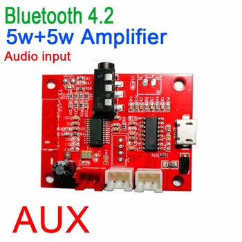 Беспроводная плата усилителя приемника Bluetooth 4.2, аудиоплата 5 Вт + 5 Вт Стереоусилитель AUX С USB-портом для зарядки литиевой батареи.