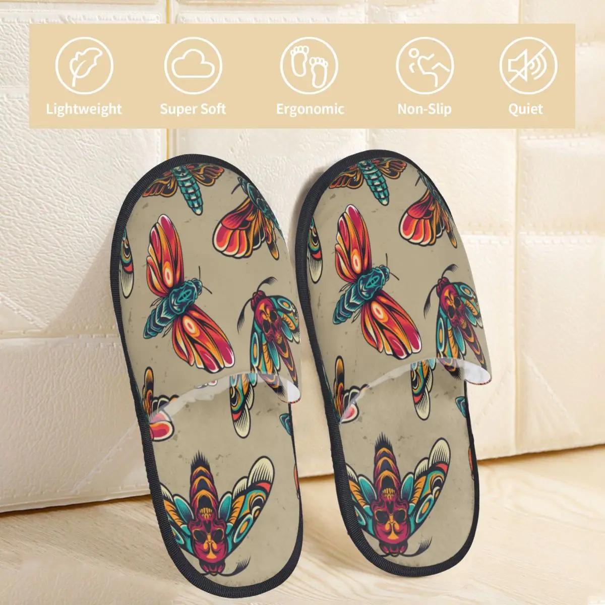 Домашние тапочки Комнатные тапочки для спальни, Разноцветные бабочки, вьетнамки с черепами, осенне-зимняя Пушистая Плюшевая обувь 3