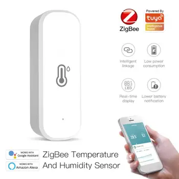 Умный датчик температуры и влажности Tuya Zigbee Или WiFi, приложение Smart Life для мониторинга в режиме реального времени, Работа с Alexa Google Home