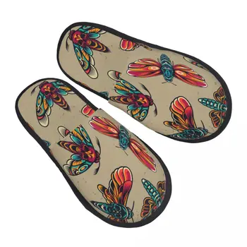 Домашние тапочки Комнатные тапочки для спальни, Разноцветные бабочки, вьетнамки с черепами, осенне-зимняя Пушистая Плюшевая обувь