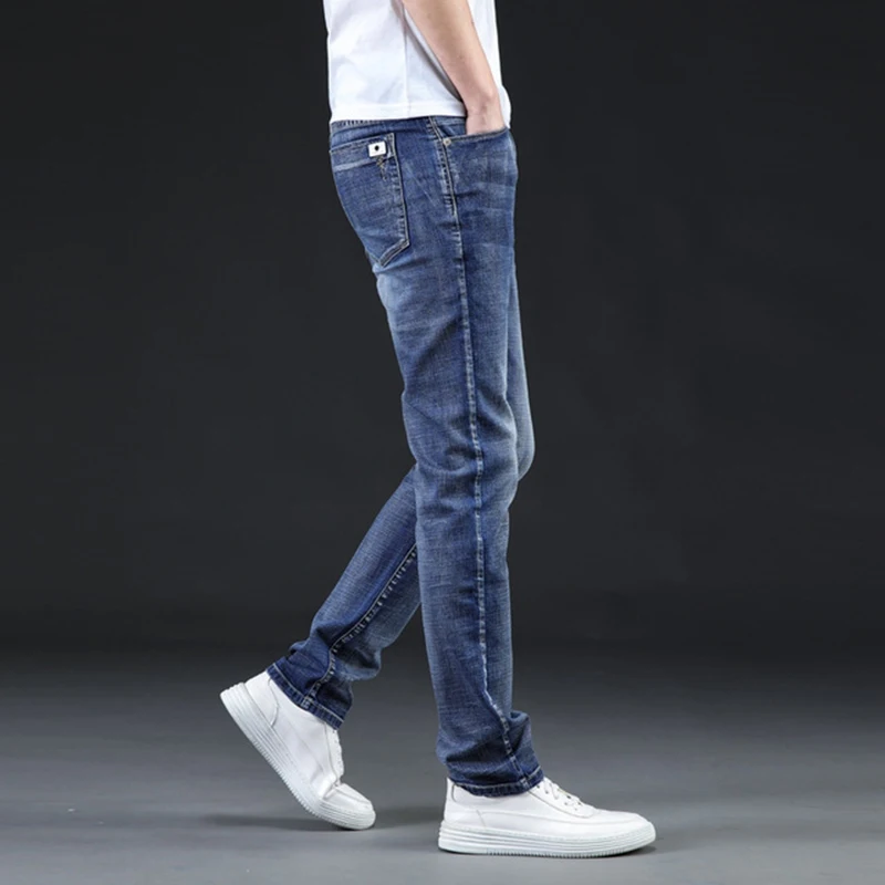 Летние новые тонкие мужские джинсы, летние стрейчевые облегающие светло-голубые прямые джинсы большого размера со средней посадкой 46 1