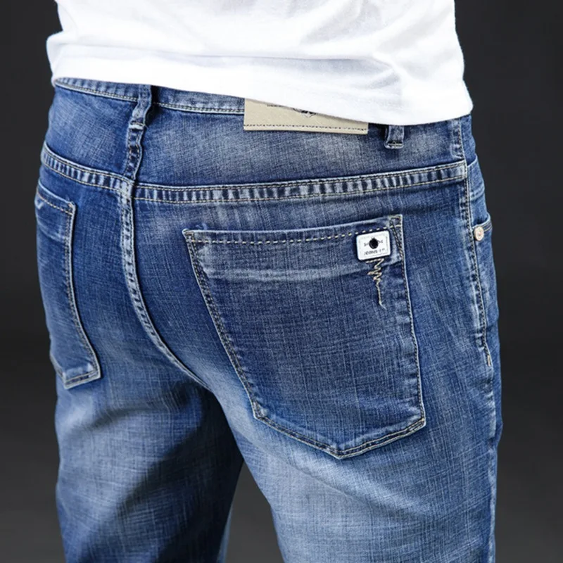Летние новые тонкие мужские джинсы, летние стрейчевые облегающие светло-голубые прямые джинсы большого размера со средней посадкой 46 3