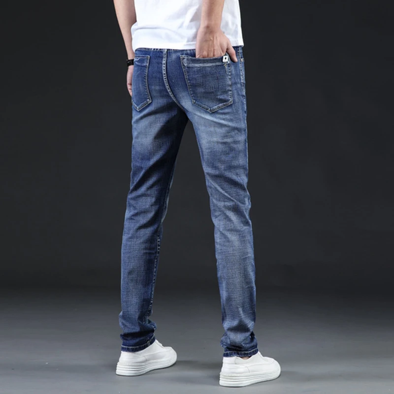 Летние новые тонкие мужские джинсы, летние стрейчевые облегающие светло-голубые прямые джинсы большого размера со средней посадкой 46 4