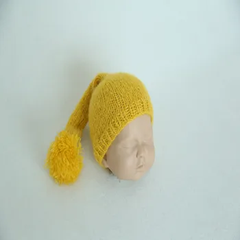 Желтая вязаная шапка ручной работы с плюшевым шариком, подарок для новорожденных мальчиков и девочек, универсальный реквизит для фотосъемки в фотостудии