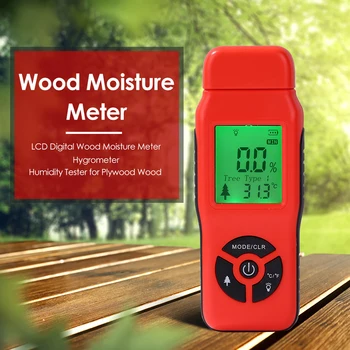 Цифровой измеритель влажности древесины ЖК-дисплей, Тестер влажности древесины, датчик влажности и температуры, Выбираемые типы древесины
