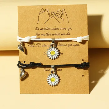 Дизайнерский браслет с подвеской в виде маргаритки для женщин, магнитный браслет в виде романтического сердца, открытка с обещанием на мизинце, ювелирный подарок дружбы