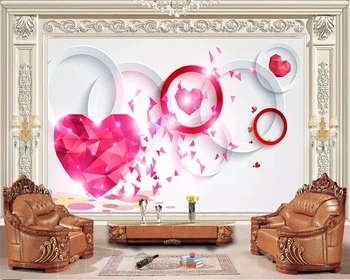 Пользовательские обои 3d круг красный любовный бриллиант романтическая гостиная фон комнаты украшение дома настенная роспись телевизора 3d обои