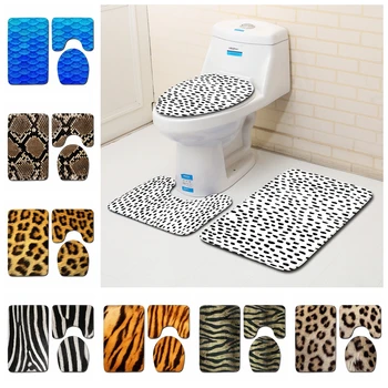 Комплект ковриков для ванной из 3 предметов с леопардовым принтом, противоскользящий впитывающий ковер для ванной, крышка унитаза, накладка для ног в тигровую полоску, декор для ванны