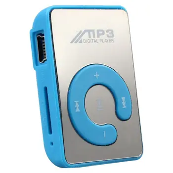 Мини Зеркальный зажим USB Цифровой Mp3 Музыкальный плеер Поддержка 8 ГБ SD TF карты Синий