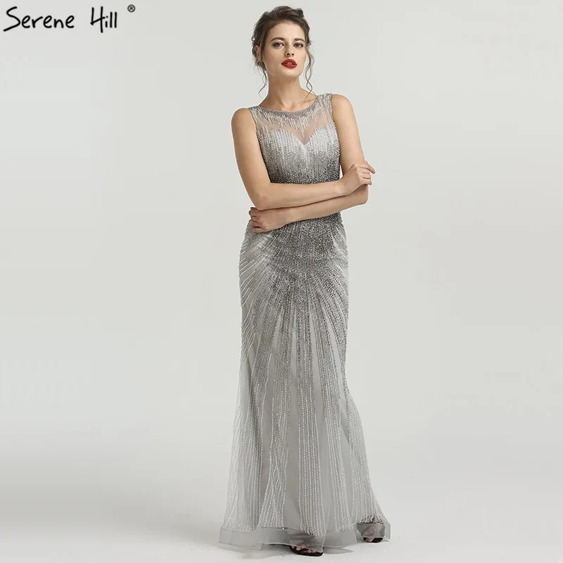 Серые Новые роскошные вечерние платья с бисером и кристаллами 2023 года, сексуальные вечерние платья без рукавов 