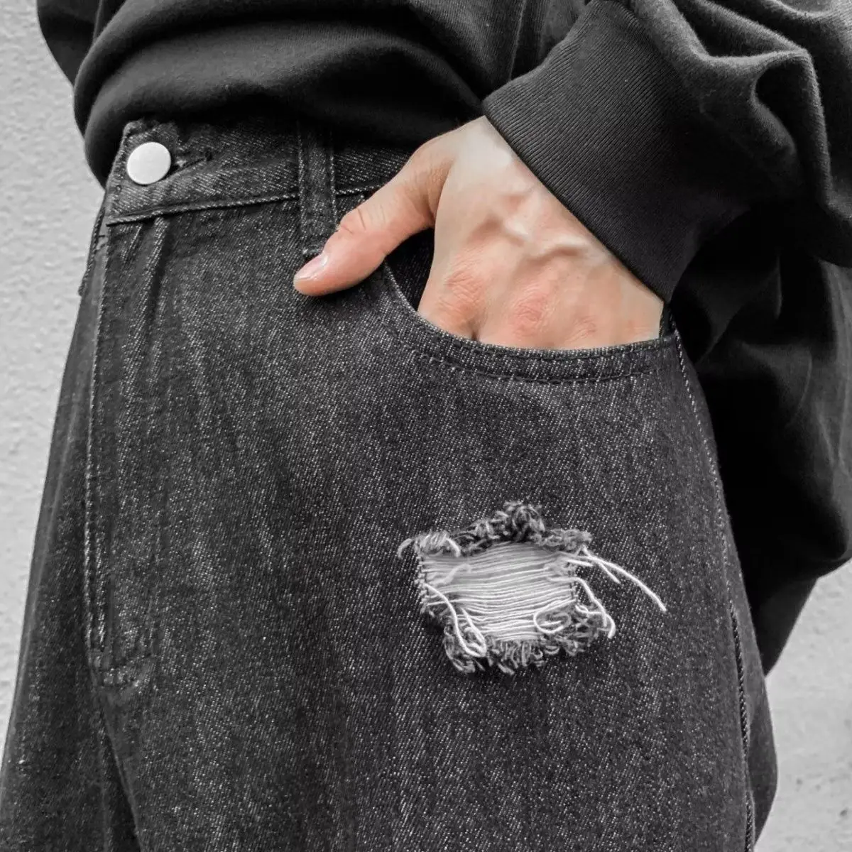 Джинсы, модные мужские брюки с кисточками, выстиранные, универсальные, нишевый дизайн, новинка 2023 года, прямые джинсовые брюки в стиле Хай-стрит. 1