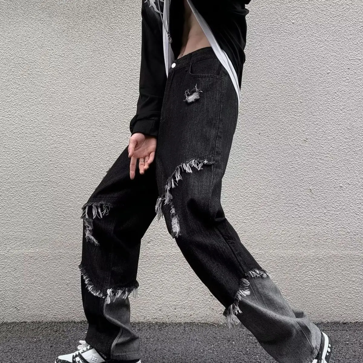 Джинсы, модные мужские брюки с кисточками, выстиранные, универсальные, нишевый дизайн, новинка 2023 года, прямые джинсовые брюки в стиле Хай-стрит. 2