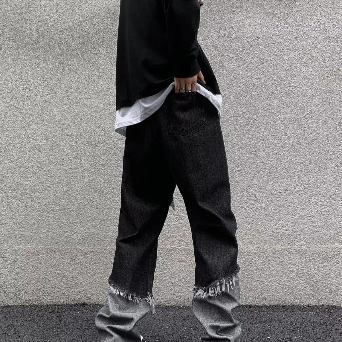 Джинсы, модные мужские брюки с кисточками, выстиранные, универсальные, нишевый дизайн, новинка 2023 года, прямые джинсовые брюки в стиле Хай-стрит. 5