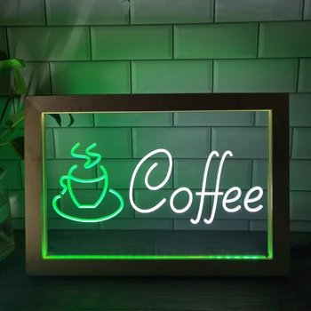 Кофейня Cuppino Cafe, двухцветная светодиодная неоновая вывеска, Фоторамка, рабочий стол в спальне, 3D ночник