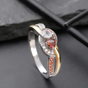 Серебряное двухцветное креативное кольцо в форме сердца S925 с европейским и американским рубином и цирконием, Роскошное Банкетное Обручальное кольцо