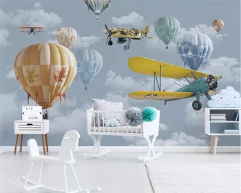 Обои beibehang на заказ 3D скандинавский минималистичный рисованный мультяшный самолет воздушный шар детская комната фото фон для телевизора