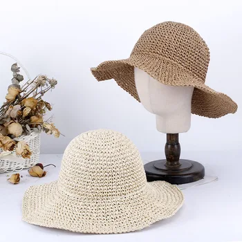 2023 Женская летняя пляжная кепка, однотонная широкополая шляпа, крутые женские шляпы от солнца, Соломенная шляпа, Шляпа для девочки, походная шляпа