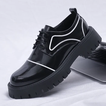 YEINSHAARS/ Новые мужские деловые повседневные туфли из лакированной кожи на платформе, увеличивающие рост, винтажные свадебные вечерние туфли на шнуровке с низким берцем