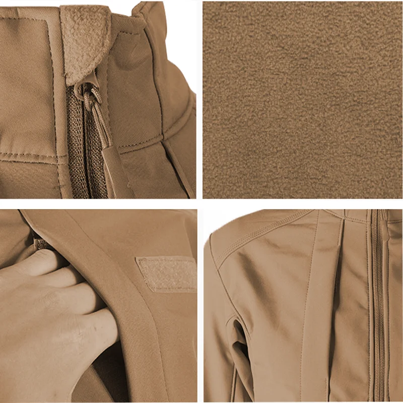 Тактические флисовые куртки Soft Shell, мужские зимние теплые водонепроницаемые пальто с множеством карманов, Повседневная однотонная Свободная боевая куртка, мужская 5