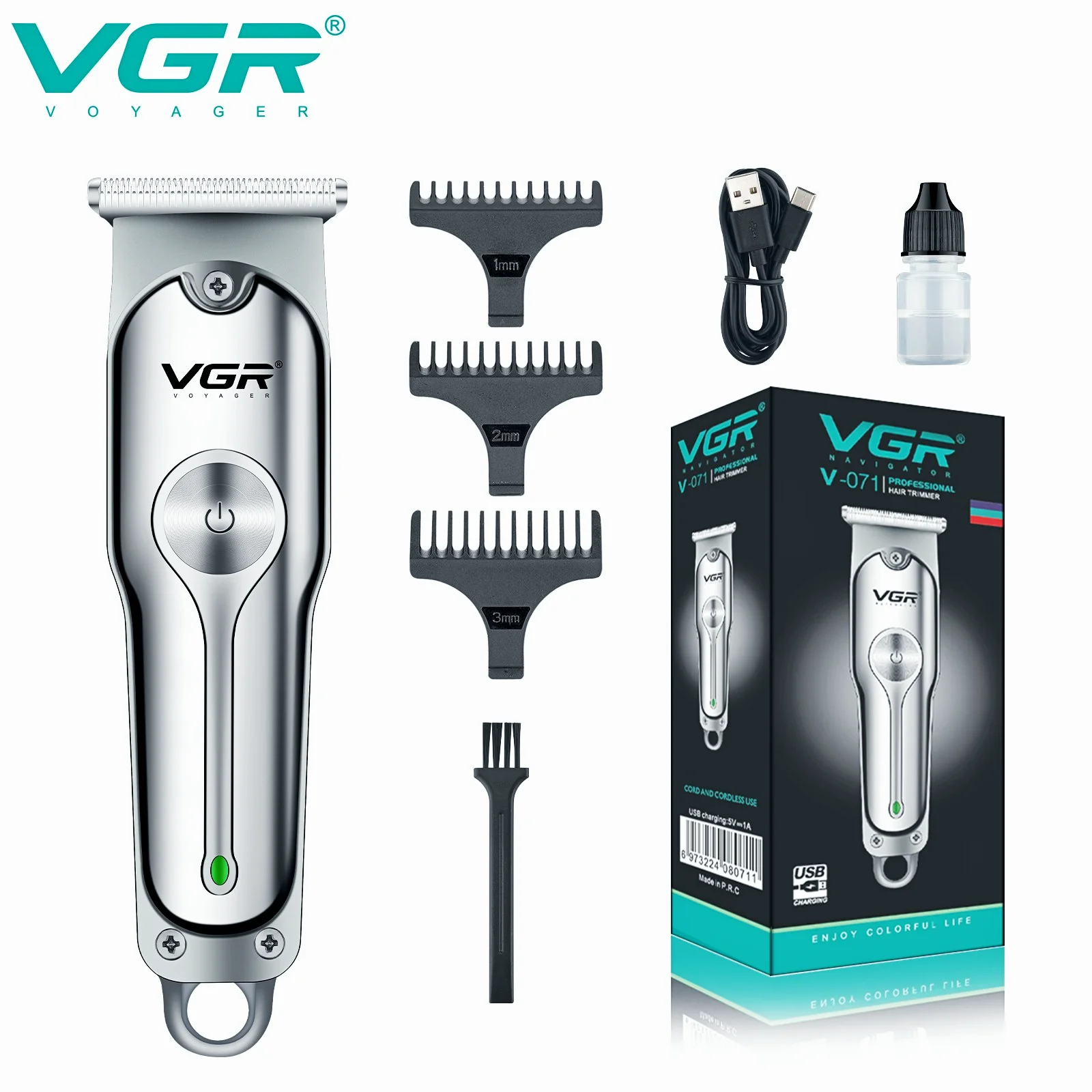Электрическая машинка для стрижки волос VGR, профессиональная машинка для стрижки волос, мини-парикмахерская, перезаряжаемый триммер для волос для мужчин V-071 0