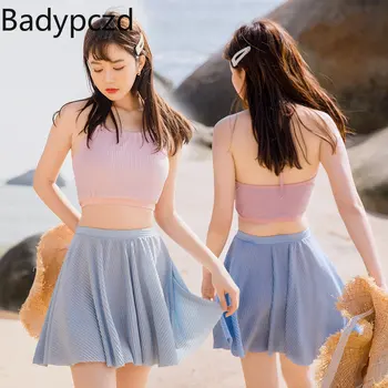 Badypczd Комплекты бикини из трех частей, однотонные короткие топы без рукавов, облегающие купальники для женщин из горячей весны, летняя модная женская одежда 2022 года