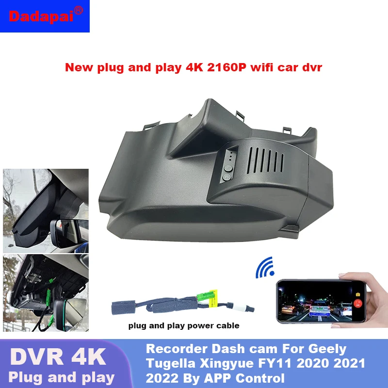 4K HD 2160P Подключи и Играй WiFi Автомобильный Видеорегистратор Видеорегистратор Dash cam Для Geely Tugella Xingyue FY11 2020 2021 2022 С помощью APP Control 0