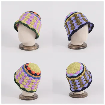 Женская зимняя полосатая вязаная шапка в тон, разноцветные рыбацкие кепки, теплые дышащие панамы, уличные кепки Gorros