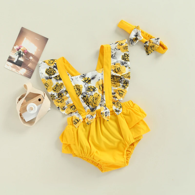 FOCUSNORM Комбинезон для новорожденных девочек Летняя одежда 0-18 м с оборками на рукавах Цветы Лоскутные комбинезоны Одежда 0