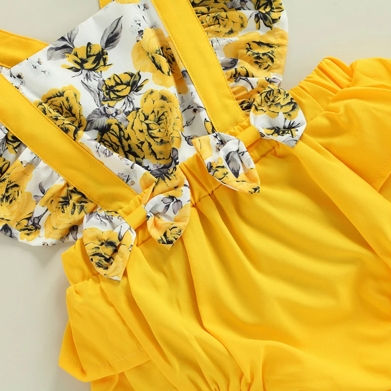 FOCUSNORM Комбинезон для новорожденных девочек Летняя одежда 0-18 м с оборками на рукавах Цветы Лоскутные комбинезоны Одежда 4