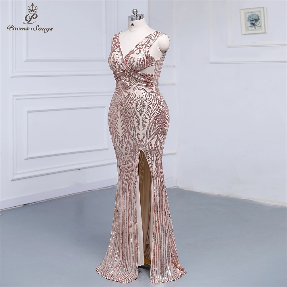 Плюс размер сексуальной груди, вечернее платье без рукавов с золотыми блестками, платье для выпускного вечера, вечернее платье robe de soirée de mariage, макси-платье 3