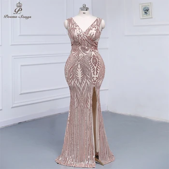 Плюс размер сексуальной груди, вечернее платье без рукавов с золотыми блестками, платье для выпускного вечера, вечернее платье robe de soirée de mariage, макси-платье