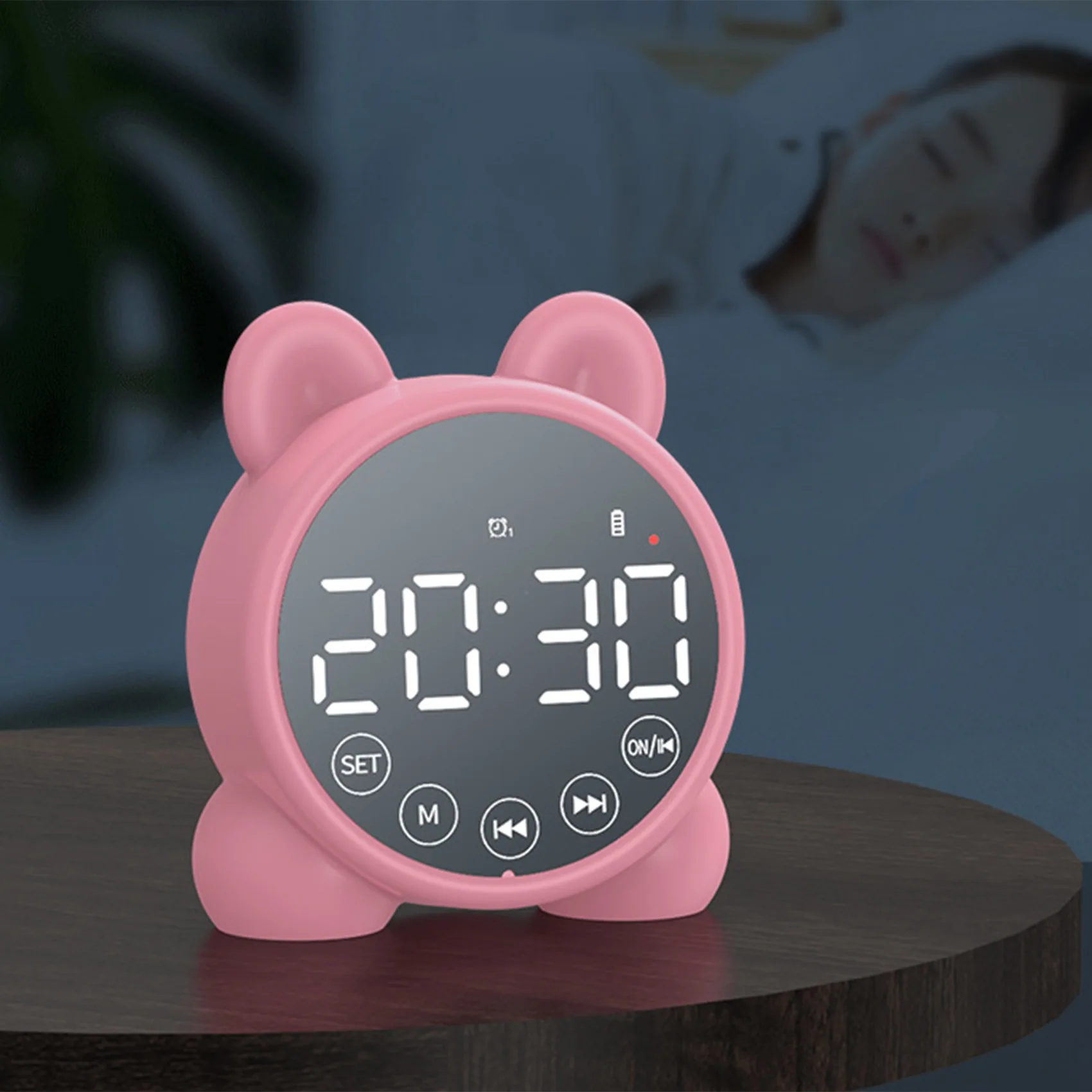 Детский будильник с Bluetooth-динамиком, прикроватный будильник, зеркало, Цифровой таймер пробуждения, детский тренажер для сна, розовый 1