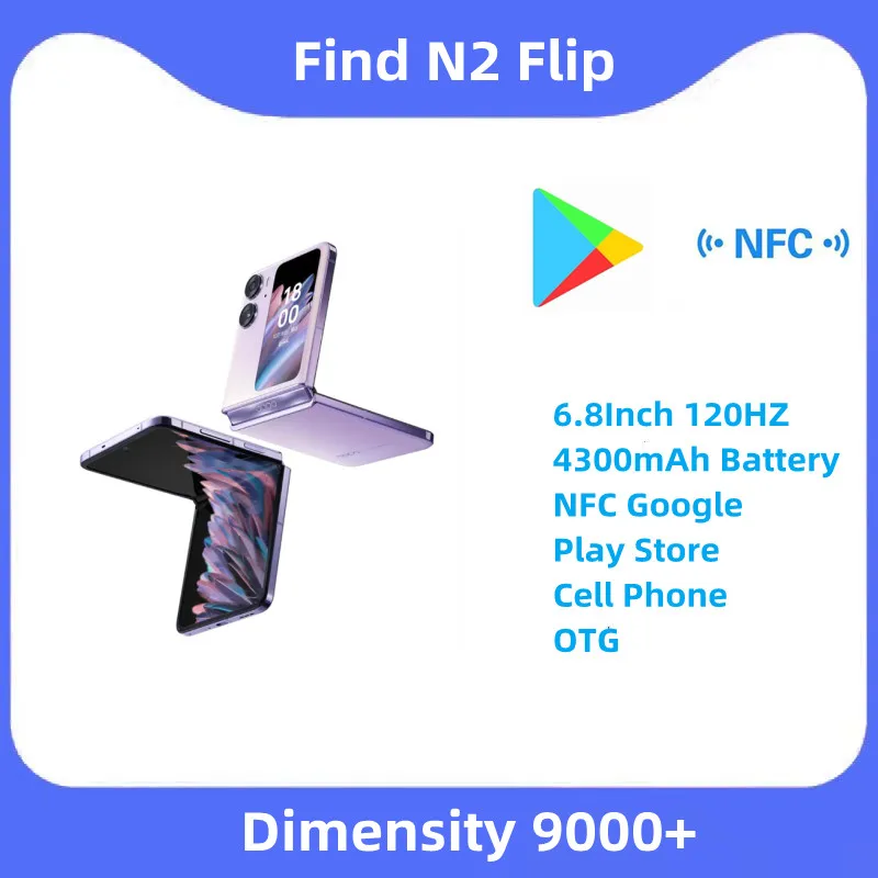 Новый Оригинальный OPPO Find N2 Флип-Смартфон 6,8 дюйма 120 Гц С Затемнением 9000 + 4300 мАч Батарея NFC Google Play Store Мобильный Телефон OTG 1