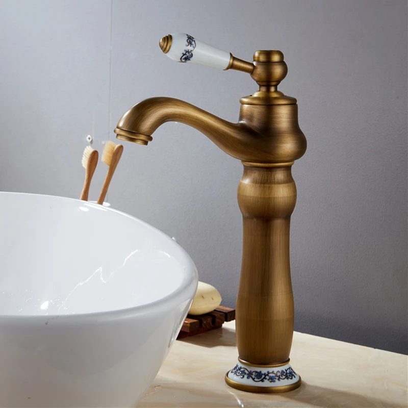 eramic антикварный, установленный на бортике, Смеситель для раковины в ванной с одной ручкой, Античная бронза, высококачественная Популярная Горячая и холодная вода G-902 1