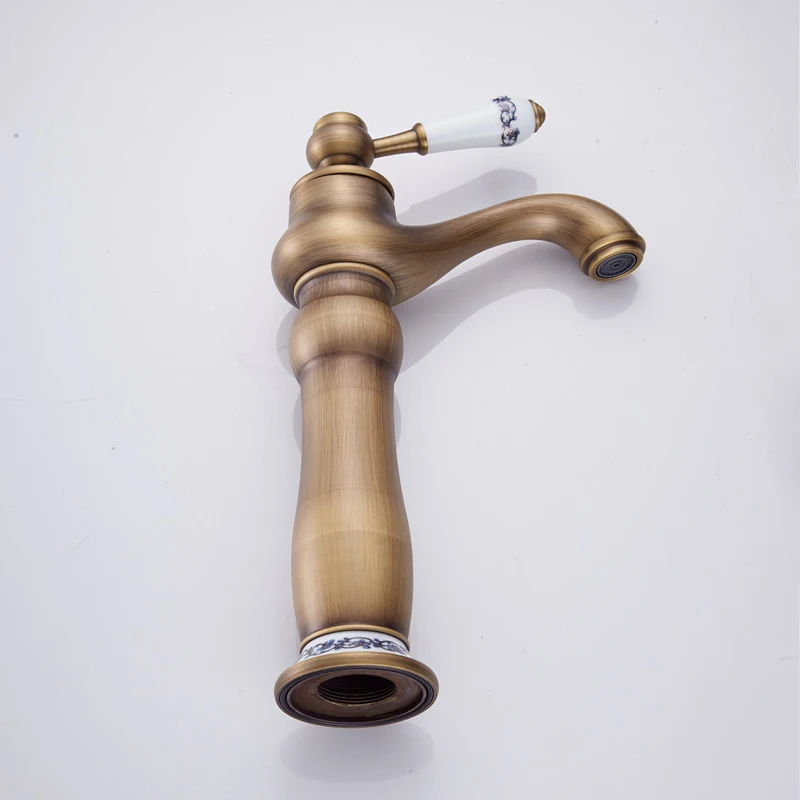 eramic антикварный, установленный на бортике, Смеситель для раковины в ванной с одной ручкой, Античная бронза, высококачественная Популярная Горячая и холодная вода G-902 4