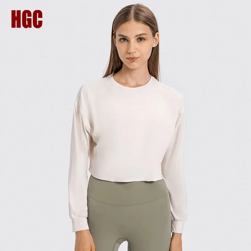 Спортивные рубашки HGC, женская блузка для йоги с длинным рукавом, осенне-зимний Свободный универсальный топ для бега в тренажерном зале, повседневный пуловер для фитнеса 0