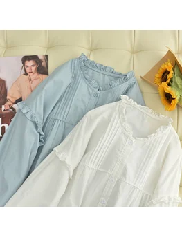 Уникальная хлопковая рубашка с длинными рукавами с милыми оборками, плиссированные складки, блузка Mori Girl 2023, новинка
