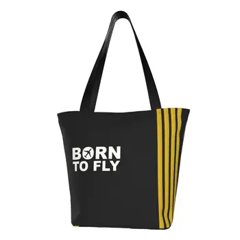 Хозяйственная сумка Born To Fly Captain Stripes, женская холщовая сумка-тоут, сумки для покупок пилота воздушного истребителя