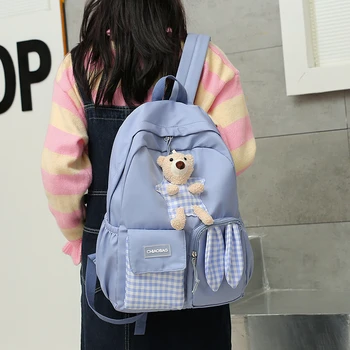 Женские двойные школьные сумки с героями мультфильмов, горячий новый Модный Женский повседневный Легкий рюкзак с Корейским милым Медведем большой емкости
