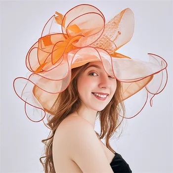 Солнцезащитная шляпа из органзы с большим цветком, широкополая шляпа-дерби в стиле Кентукки с вуалью, элегантный женский головной убор в стиле Кентукки-дерби