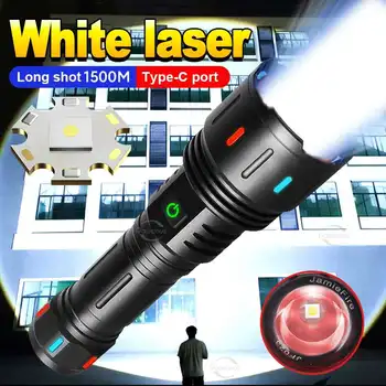 Супер яркий белый Лазерный светодиодный фонарик, ультра Мощный перезаряжаемый фонарик, флуоресцентная лампа, блок питания 30 Вт, факел с зумом 1500 М
